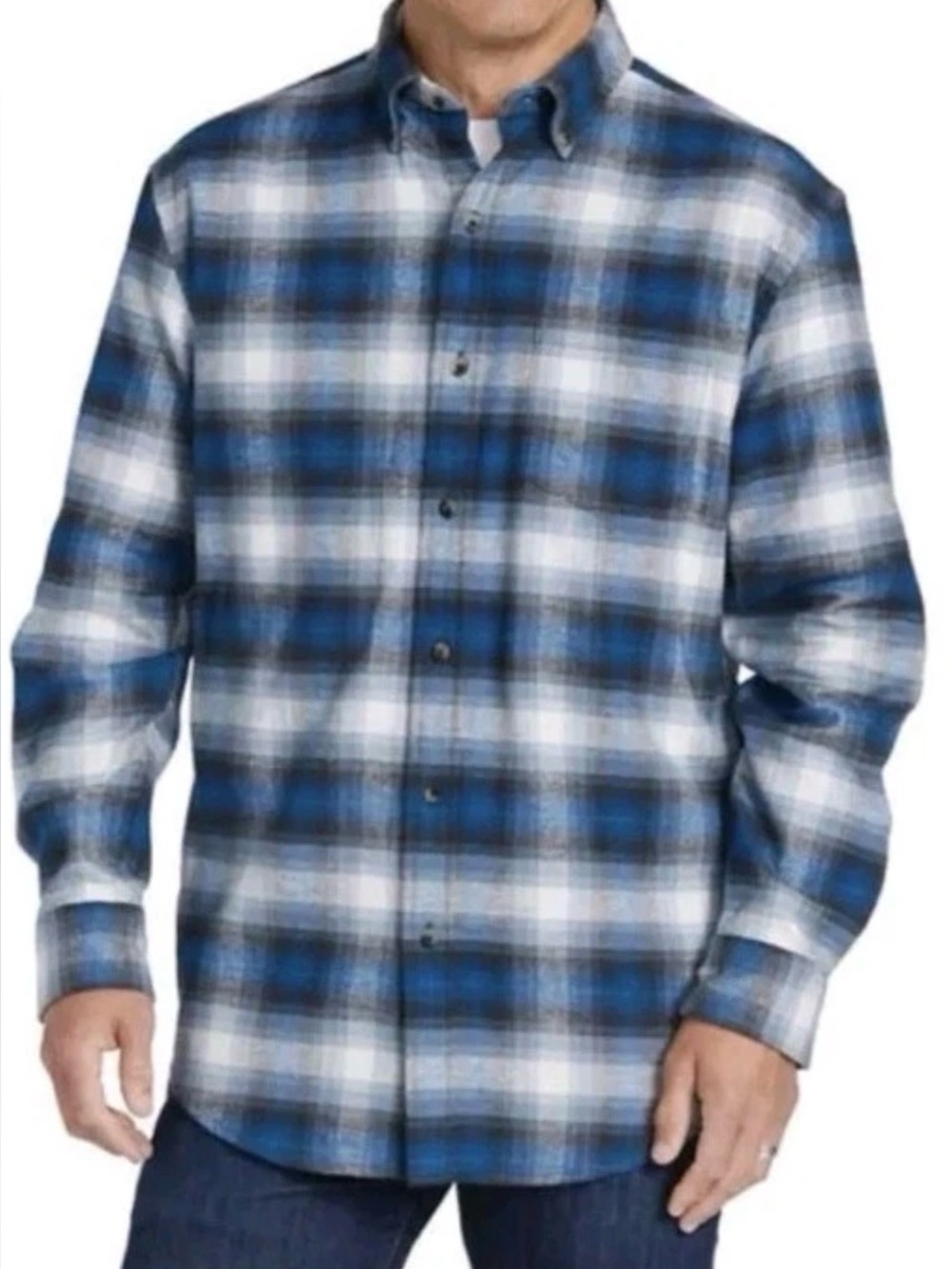 Pendleton Blue and White Plaid Button-Down Shirt